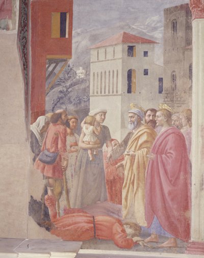 De Verdeling van Aalmoezen en de Dood van Ananias door Tommaso Masaccio